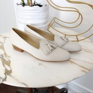 Selby White/Bone Leather Tassel Loafers